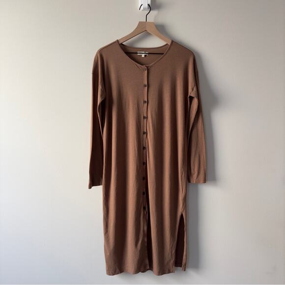 Madewell Earthy Brown Long Sleeve Duster Cardigan Button Down Solid Minimalist S - Picture 11 of 12